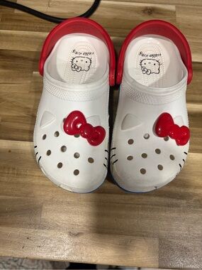 Hello Kitty White Croc Clogs with Red Bow and Red Strap